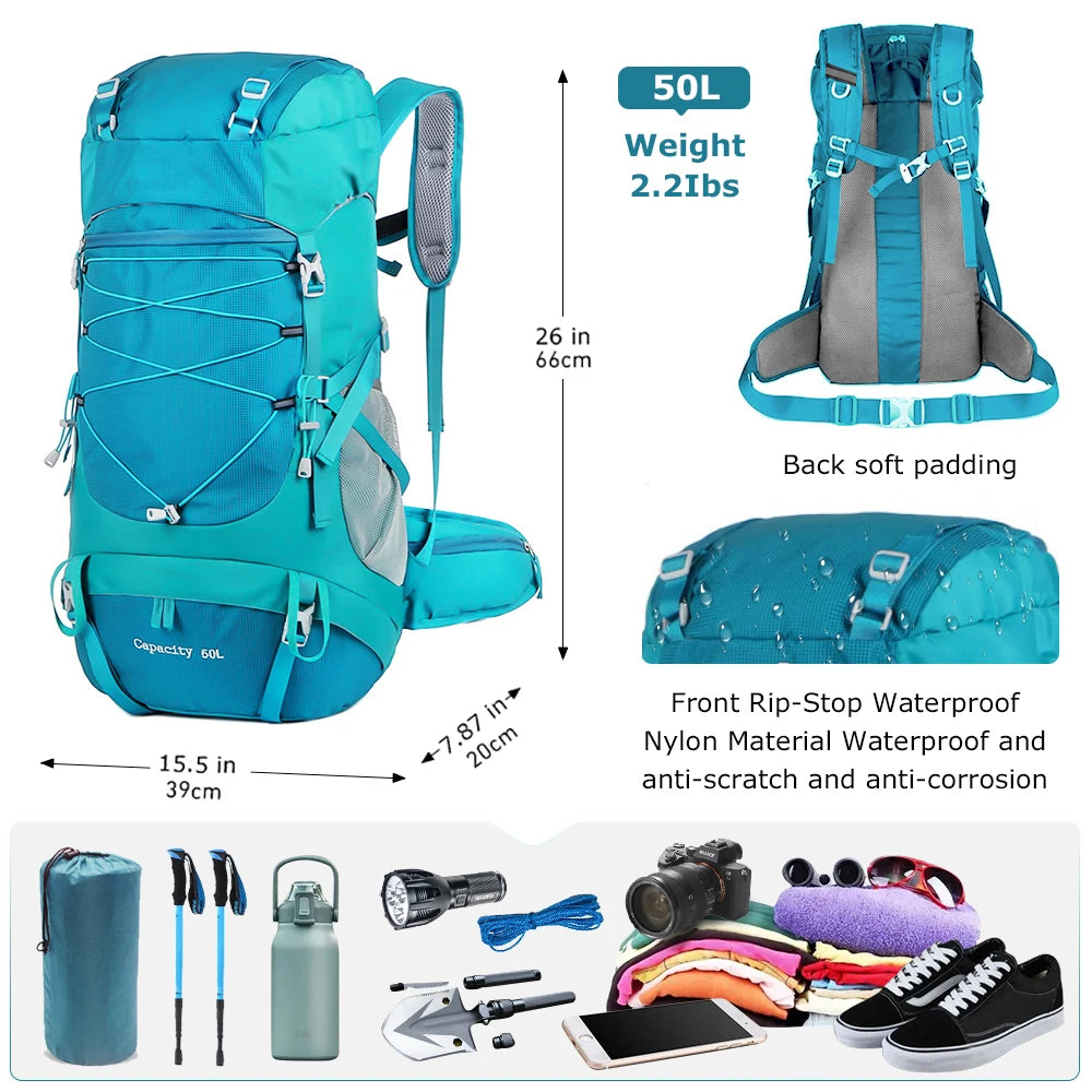 WESTTUNE 50L Hiking Backpack - Multifunctional Camping Rucksack 2024