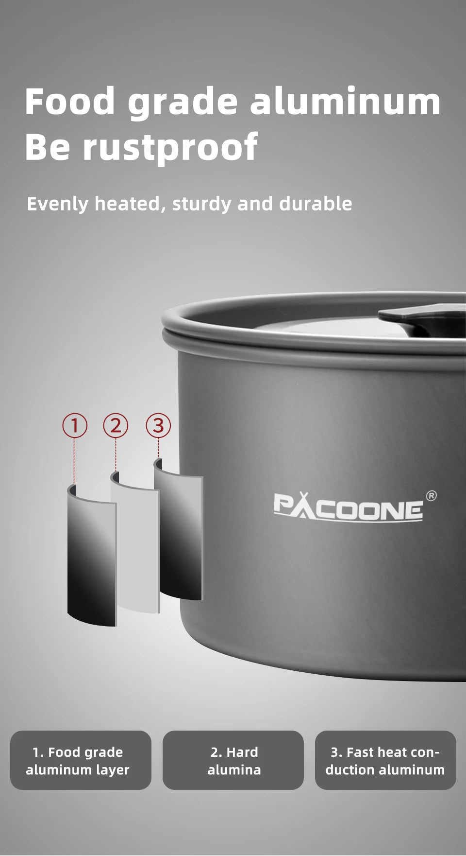 PACOONE Camping Cookware Set Portable Cookware Kit Outdoor Pot Cooking Water Kettle Pan Set Tableware Hiking Picnic Equipment