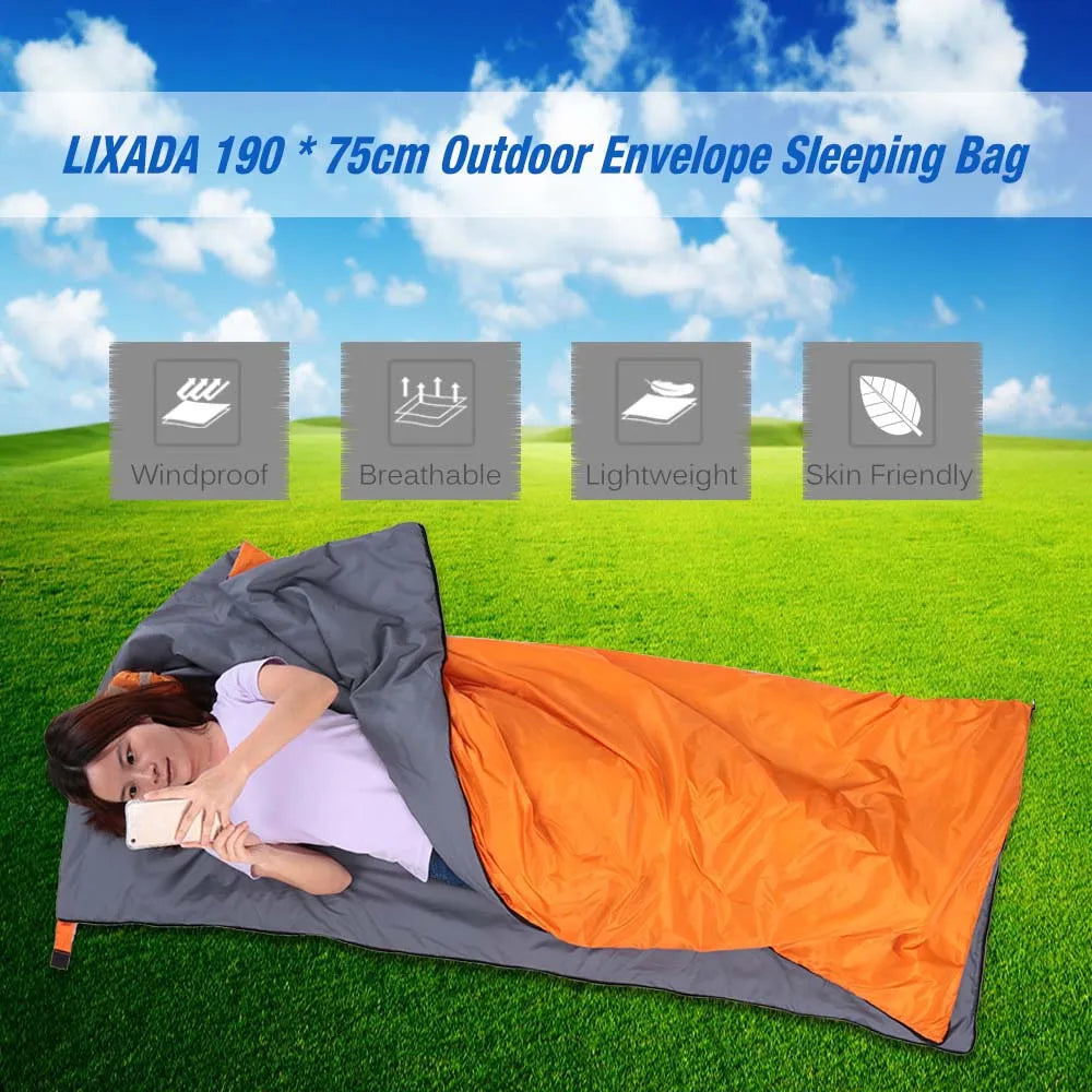 LIXADA 190*75cm Envelope Sleeping Bag Adult Camping Outdoor Mini Walking beach Sleeping Bags Ultralight Travel Bag Spring Autumn